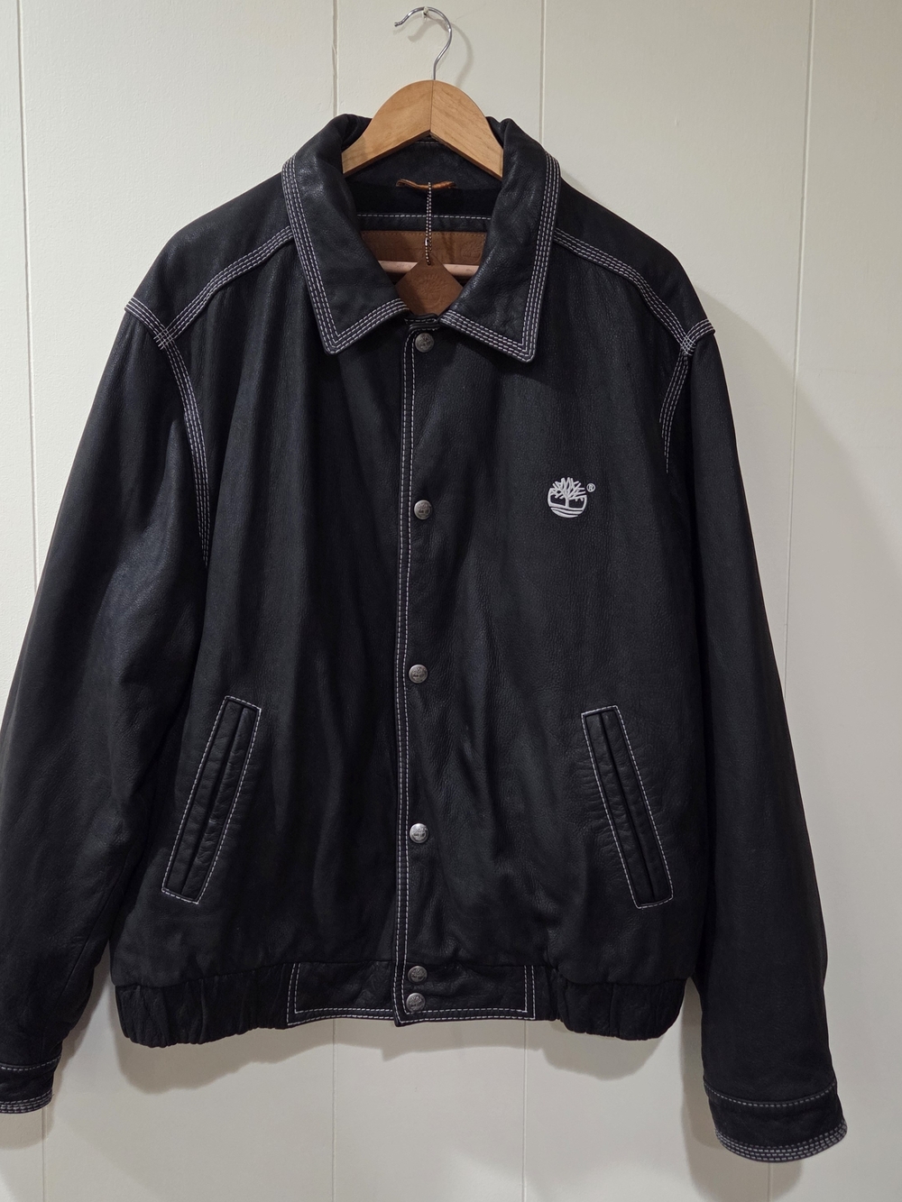 Vintage Timberland Leather Bomber Jacket, Stitched (2000)